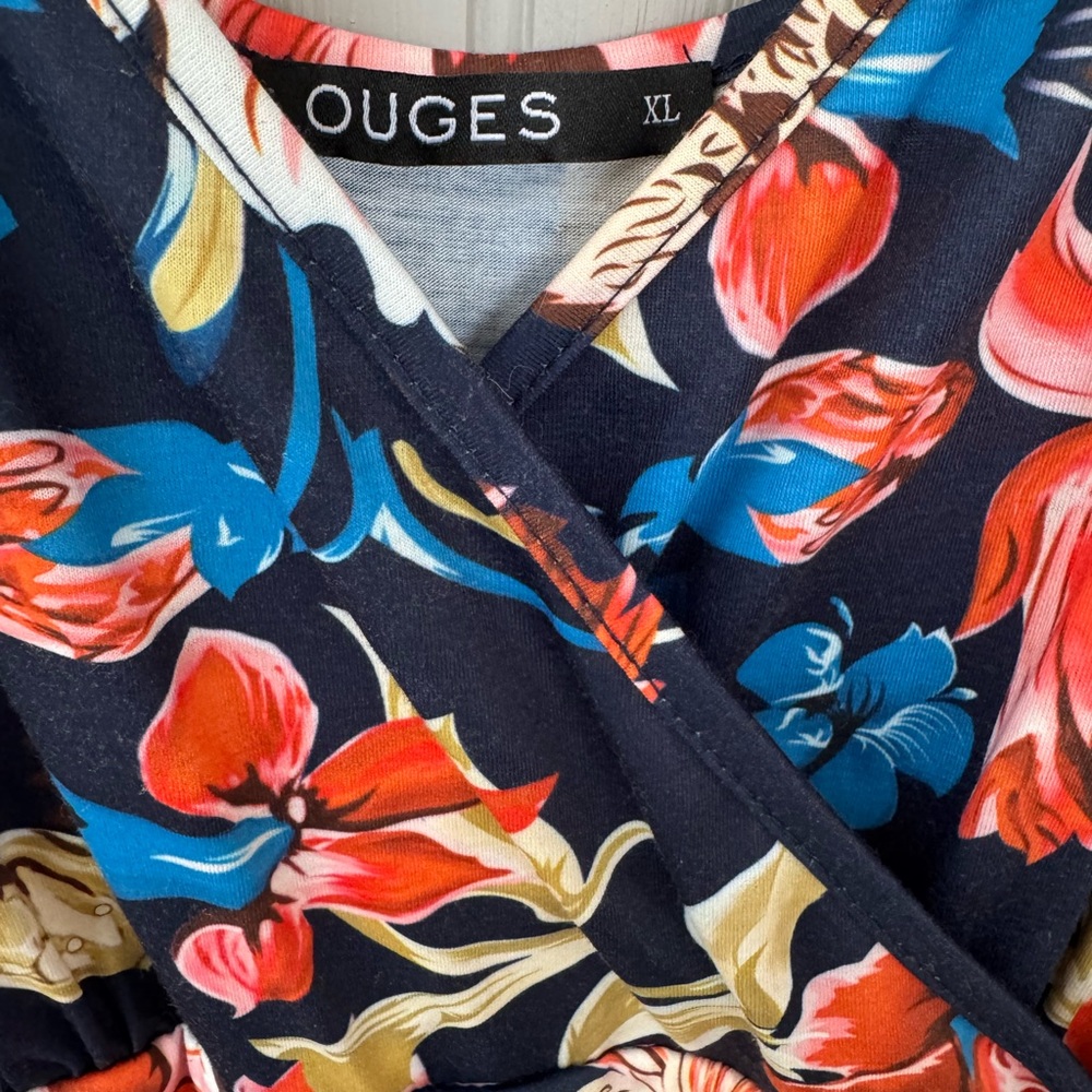 Ouges Navy Floral Midi Dress With Red And Pink Ac… - image 2